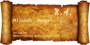 Mlinkó Andor névjegykártya